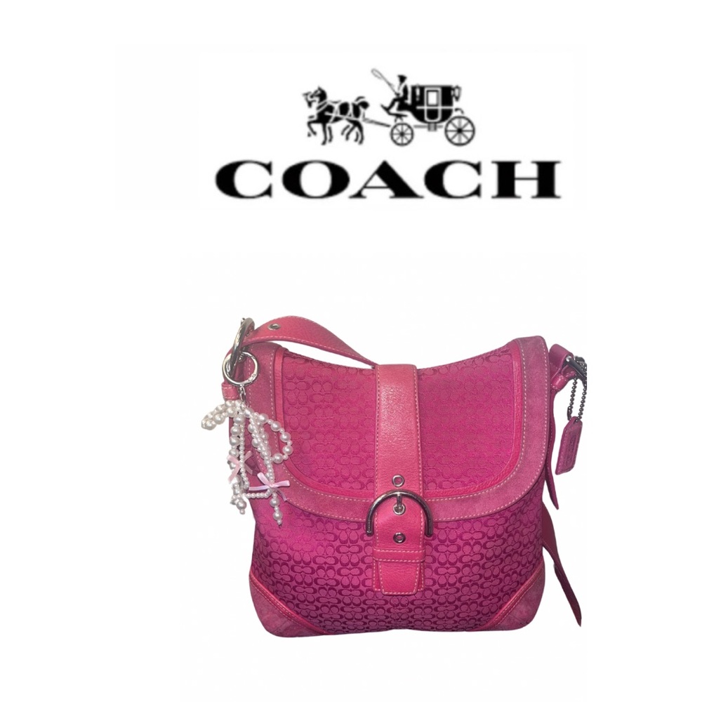 Coach Soho Hot Pink Signature Canvas Leather & Suede Shoulder Bag